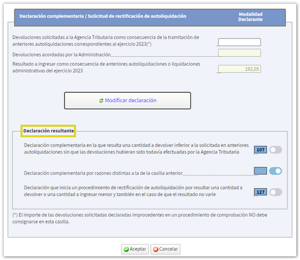 Declaración resultante