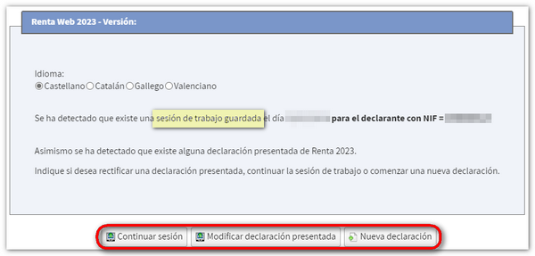 Botón modificar declaración