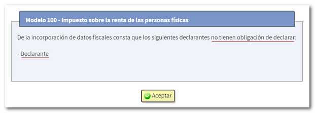 Pop up no obligado a presentar declaración.