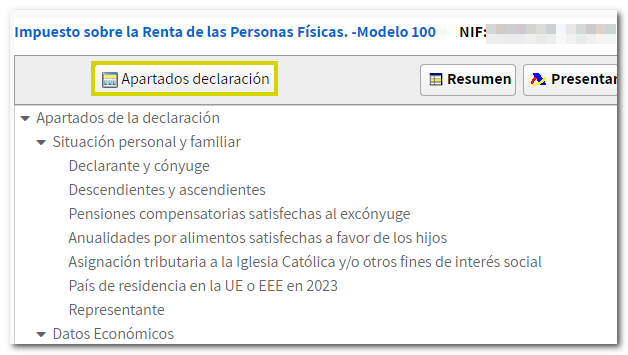 Apartados de la declaración