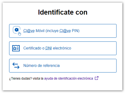 Identificación con Cl@ve, certificado, DNIe o referencia