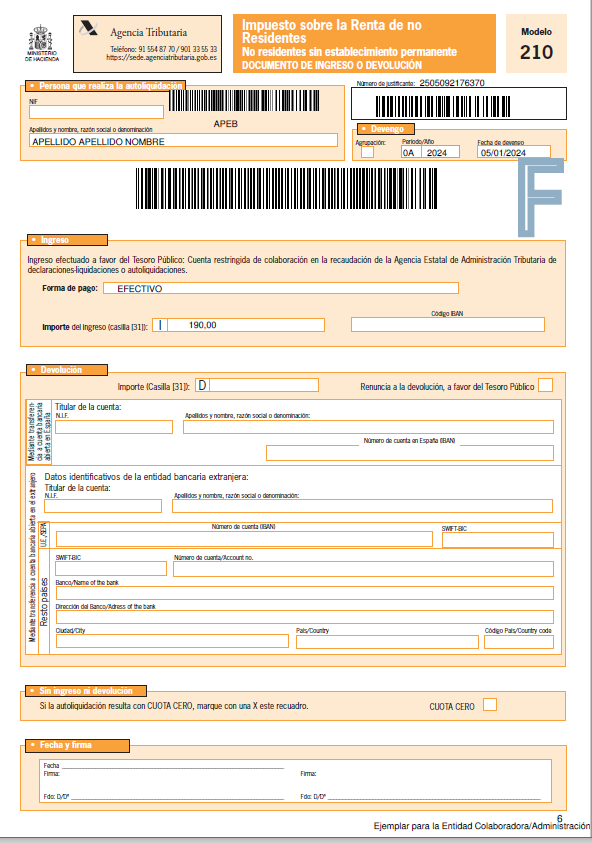 IRNR sin establecimiento permanente. Formulario 2