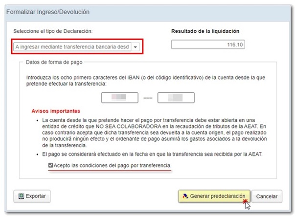 captura pantalla a ingresar mediante transferencia banacaria