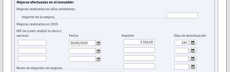 Melloras no inmoble principal