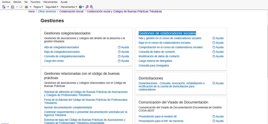Gestiones de colaboradores sociales - Alta y gestión en el censo de colaboradores sociales