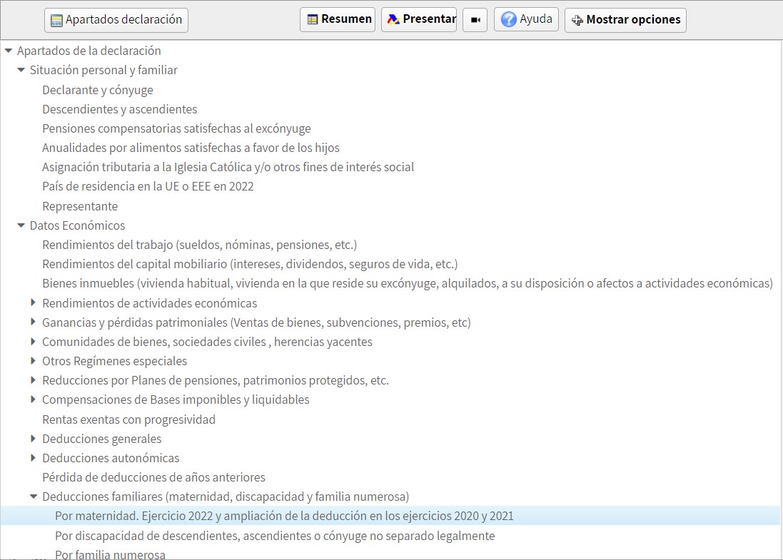 Imágen detalle sobre los partados declaración de Renta WEB dentro de las deducciones familiares