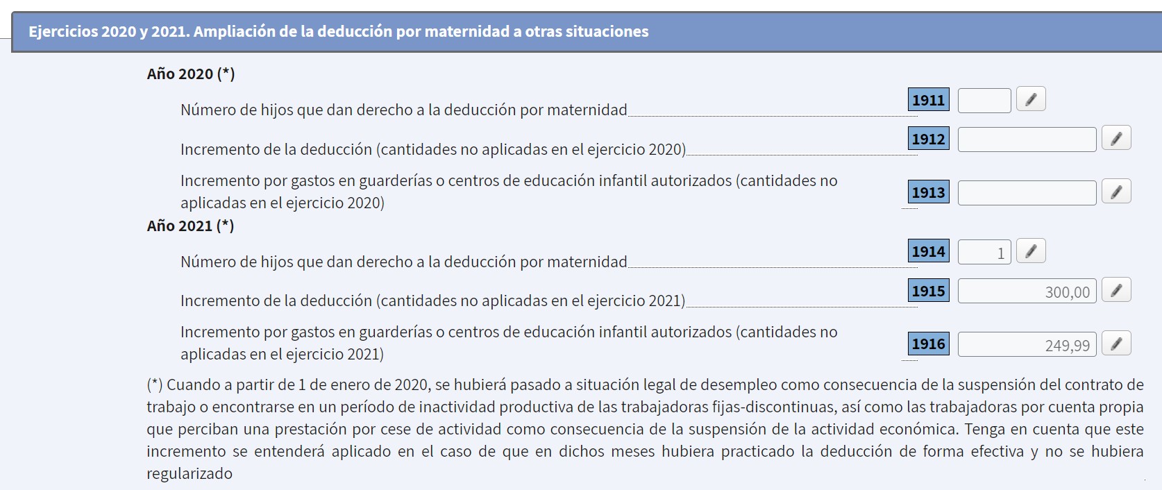 Imágen detall sobre l'emplenament de l'ampliació de la deducció per maternitat