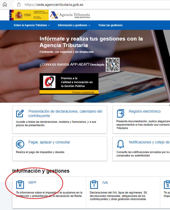 pantalla Sede AEAT icono IRPF