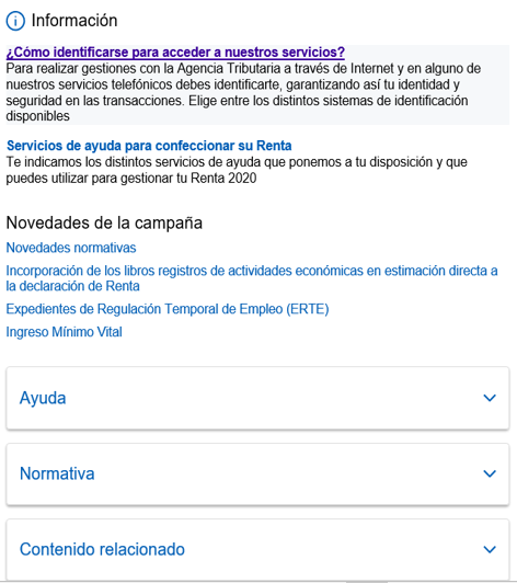 Ejemplo de apartados de tipo informativo